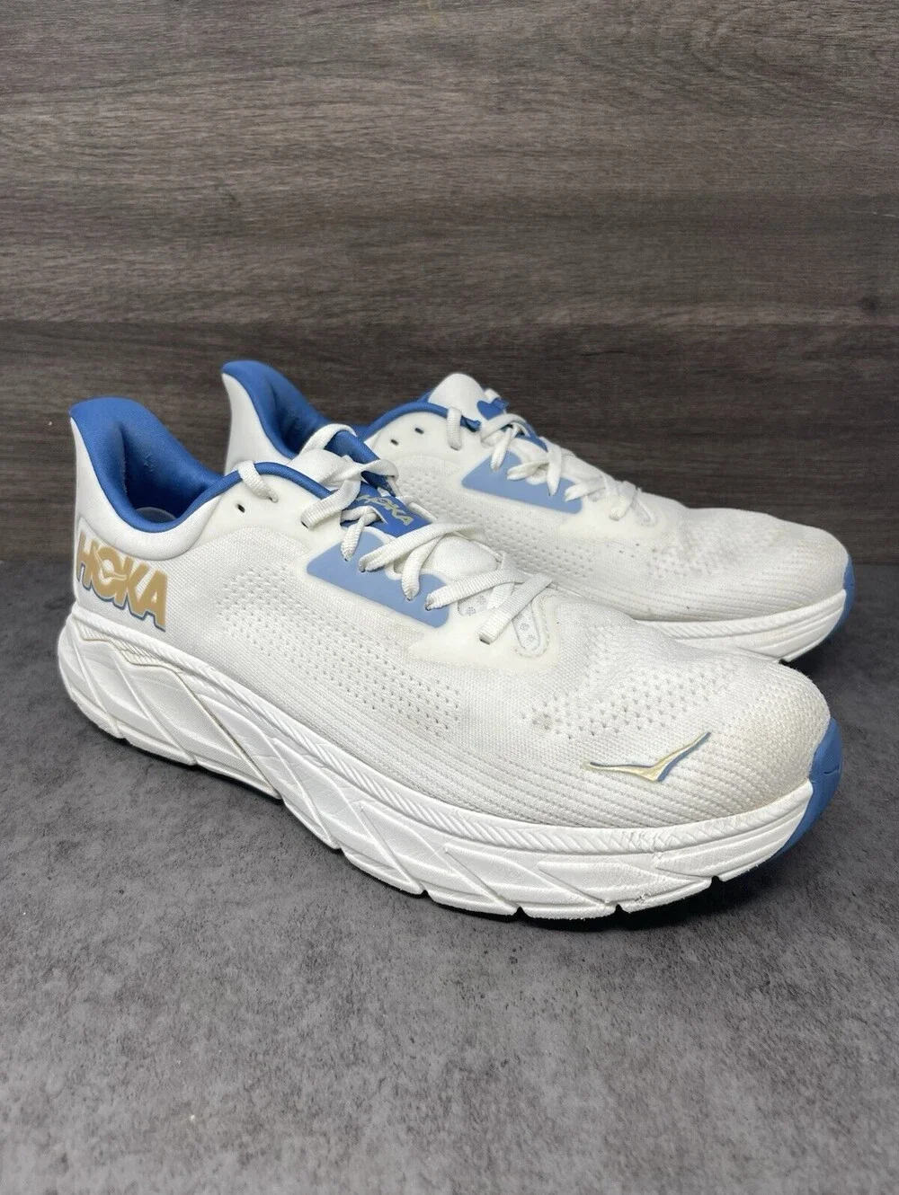 HOKA Arahi 7 Mens Size 12 White Virtual Blue Stability Running Walking Shoes